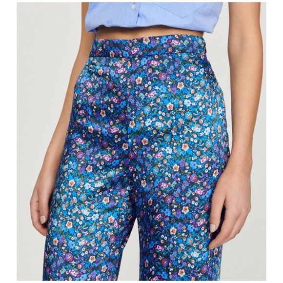 Sandro | Donelo Satin Floral Print Flare Pants In Purple/Blue - Picture 3 of 16